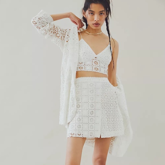 Free People Yesenia Crochet Lace 4 / S Black 3-Pc Bralette Mini Skirt Jacket Set - Picture 8 of 13